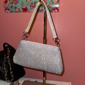 Crystal-Embellished Silver Wristlet Clutch